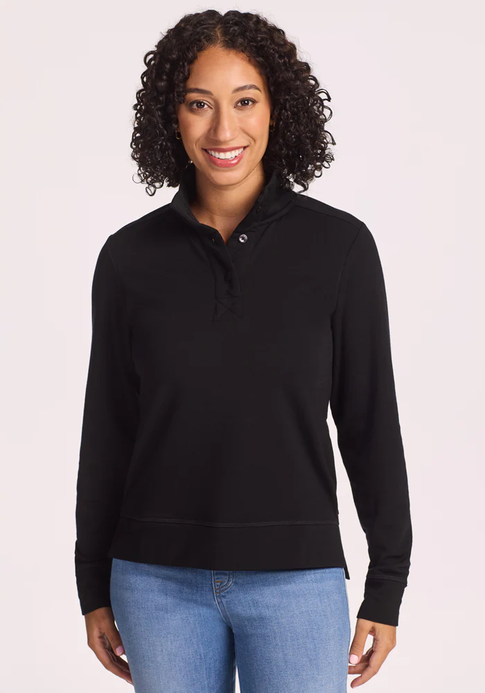 Annie 3 Button Pullover - Black