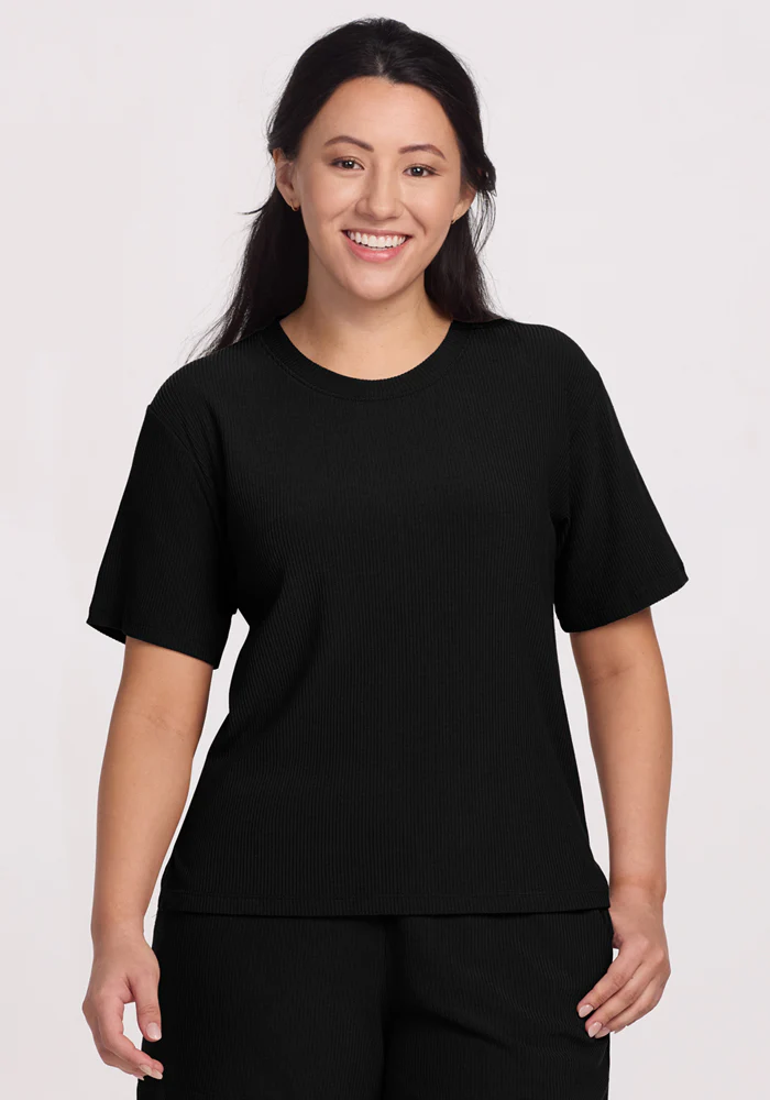 Delia Ribbed Short Sleeve - Black - Image 2