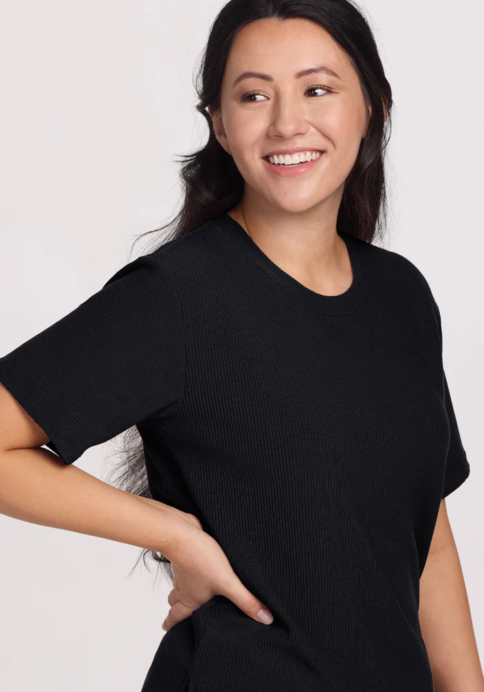 Delia Ribbed Short Sleeve - Black - Image 3