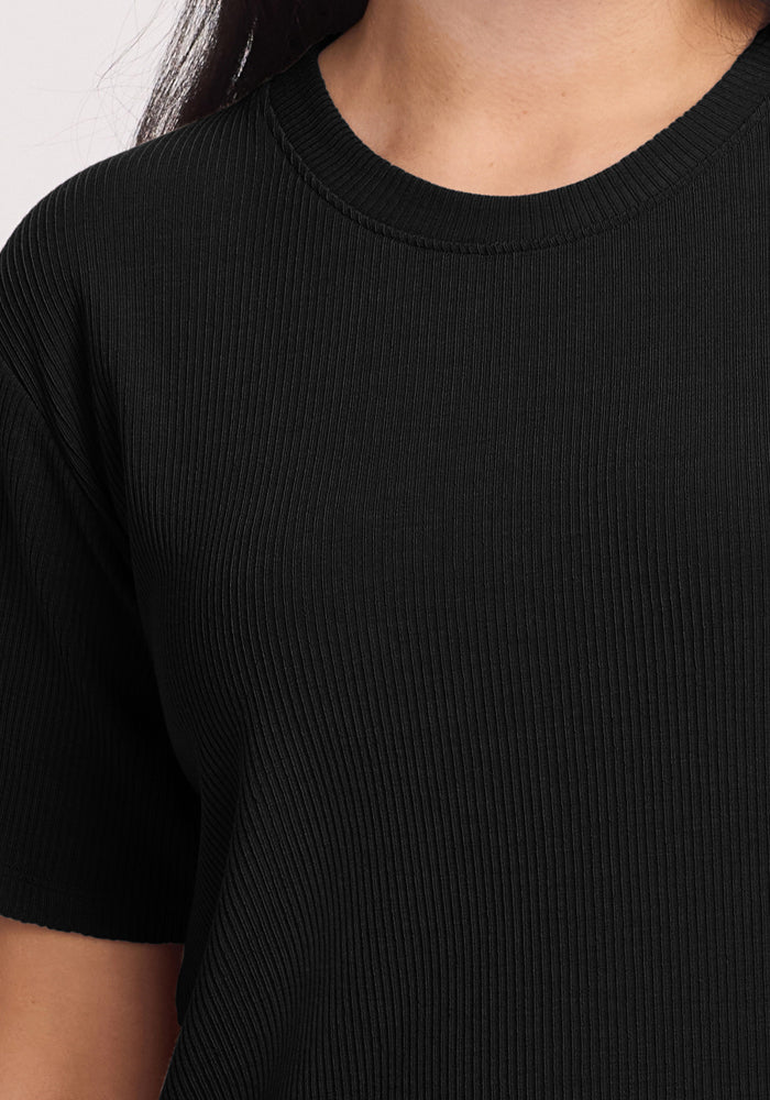 Delia Ribbed Short Sleeve - Black - Image 6
