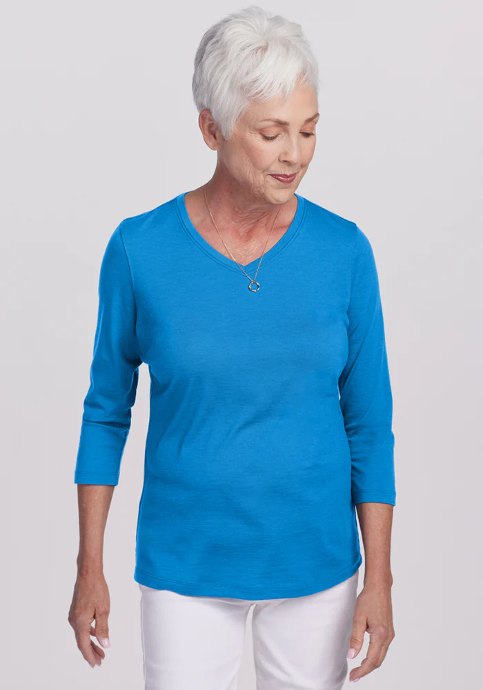 Elena 3/4 Sleeve V Neck - Wave Rider