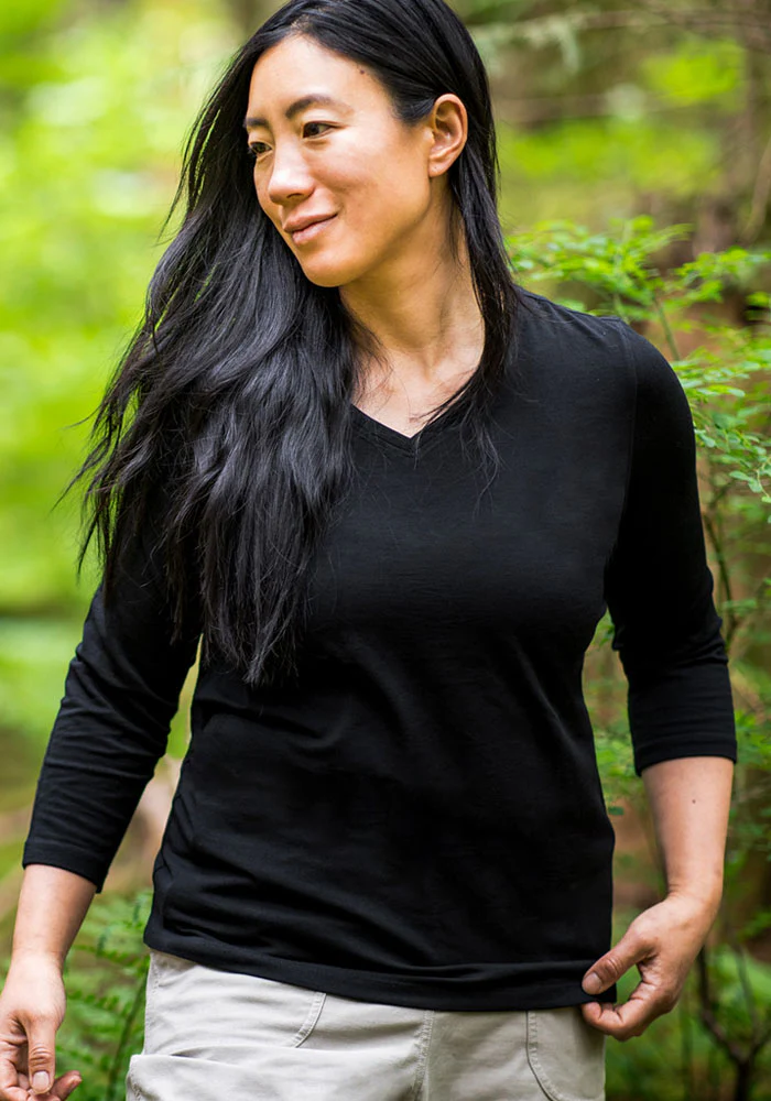 Elena 3/4 Sleeve V Neck - Black - Image 12