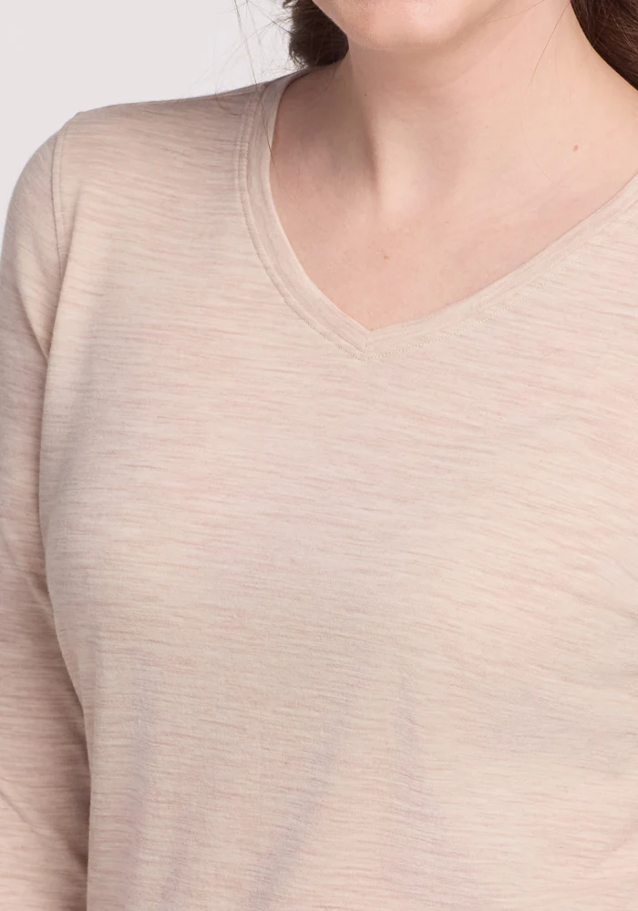 Elena 3/4 Sleeve V Neck - Cream Heather - Image 3