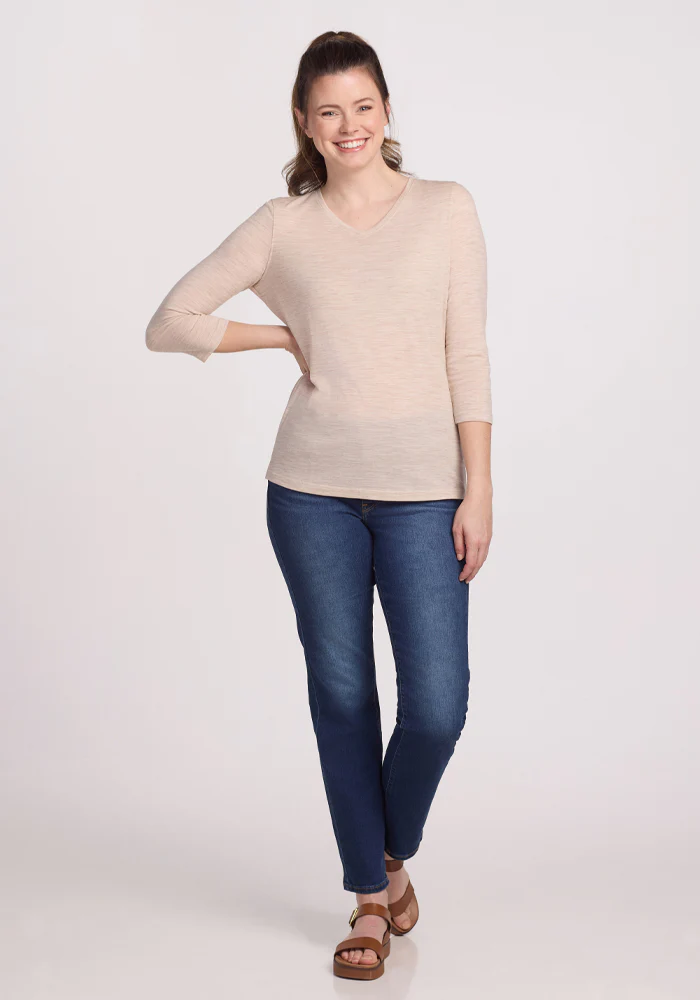 Elena 3/4 Sleeve V Neck - Cream Heather - Image 8
