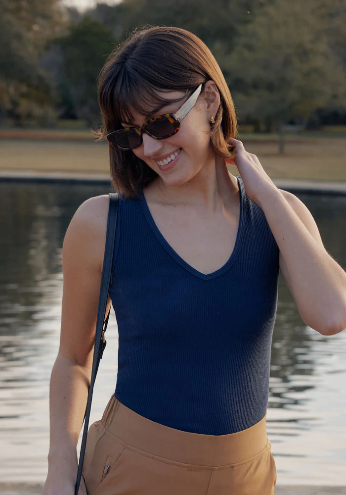 Vivi Ribbed Tank - Deep Navy