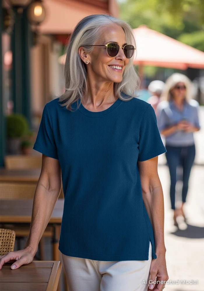 Delia Ribbed Short Sleeve - Moroccan Blue - Image 10