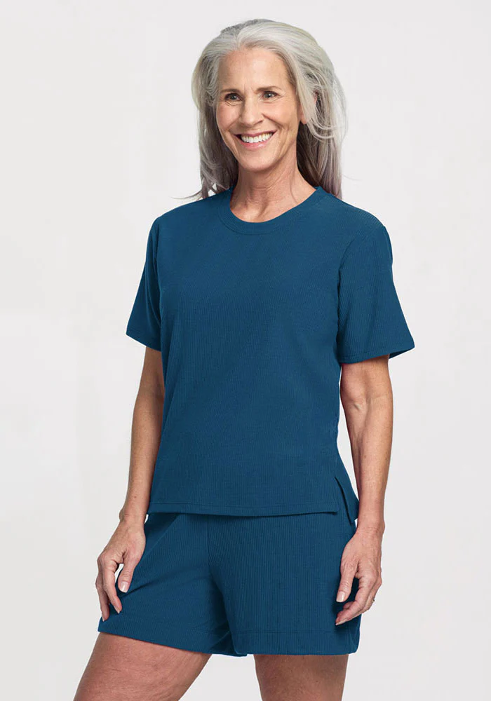 Delia Ribbed Short Sleeve - Moroccan Blue - Image 2
