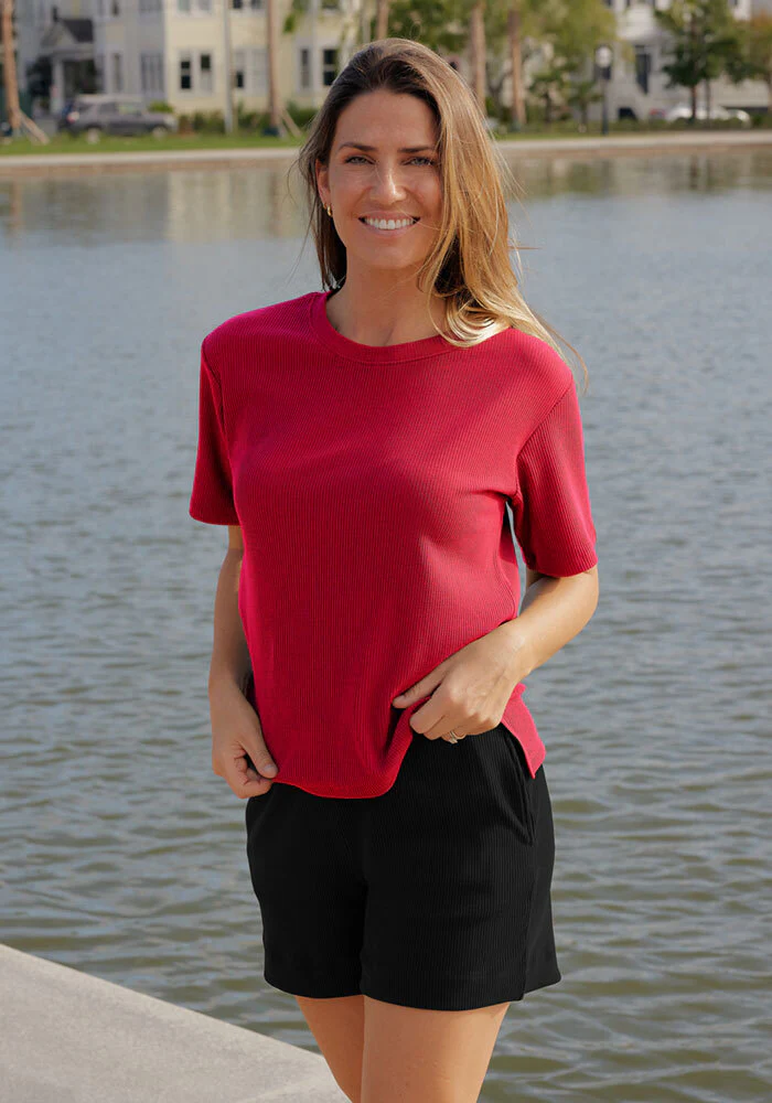 Delia Ribbed Short Sleeve - Poppy Spark
