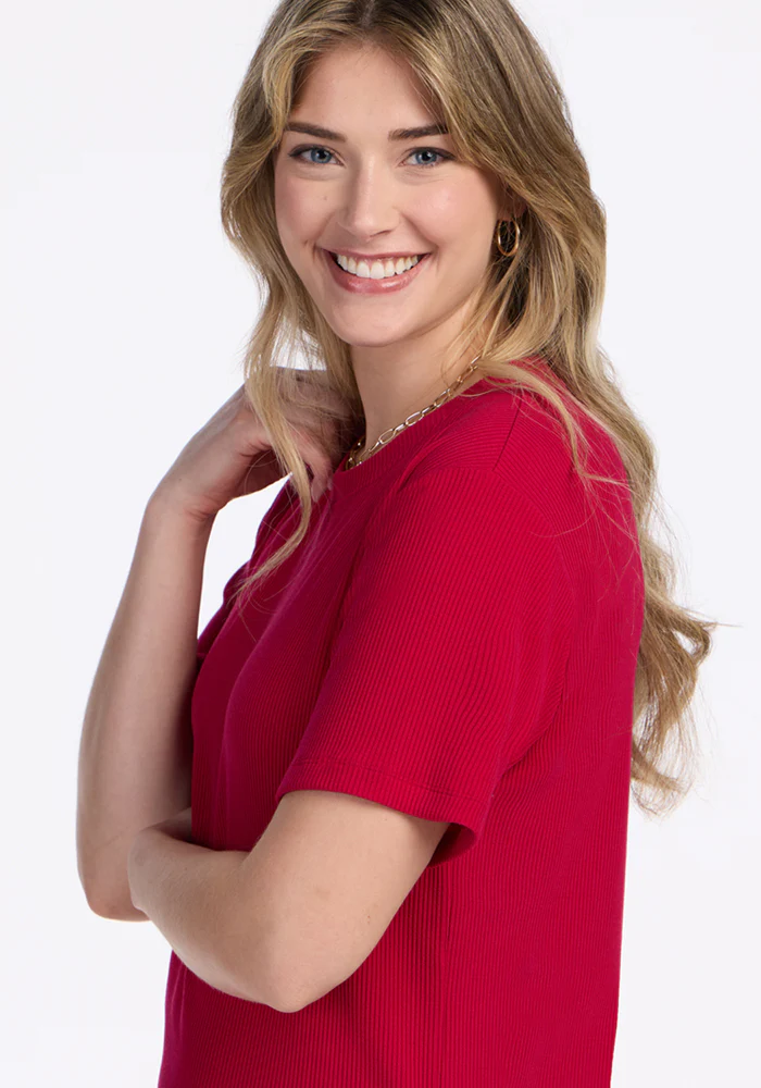 Delia Ribbed Short Sleeve - Poppy Spark - Image 3